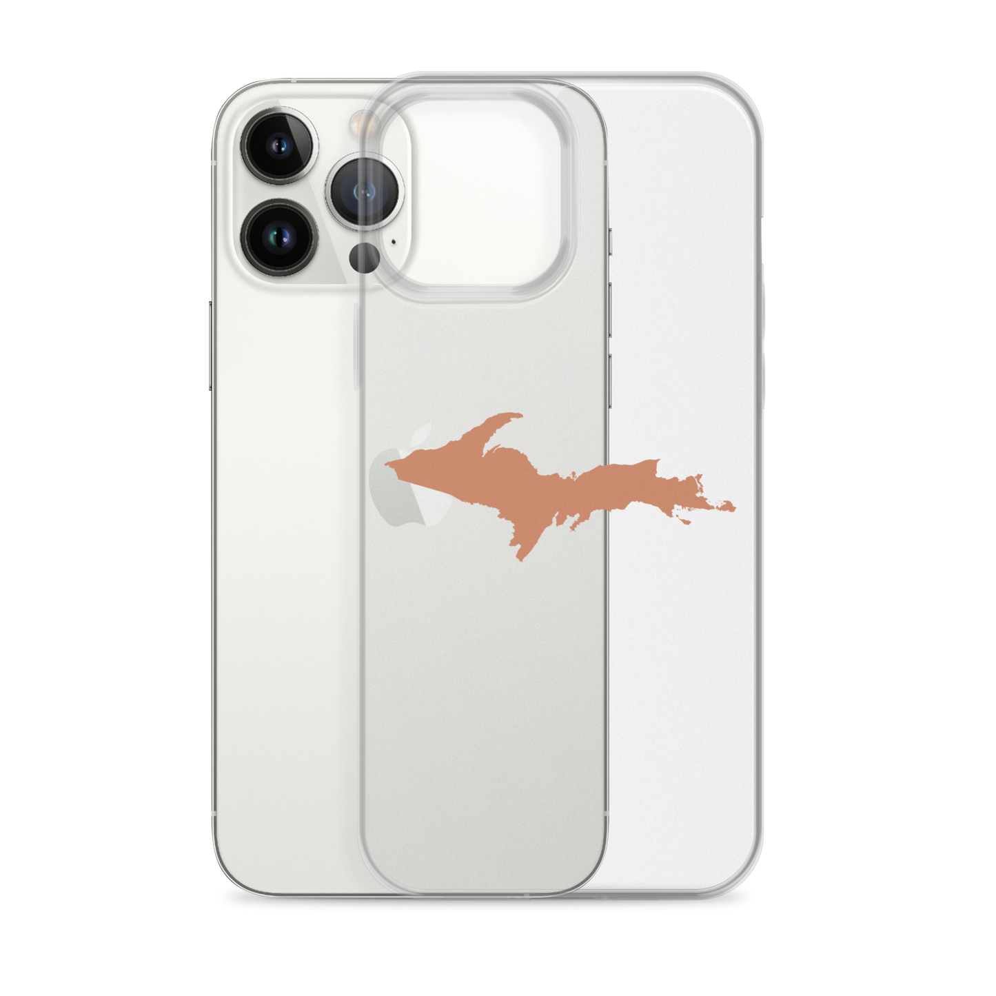 Michigan Upper Peninsula Clear iPhone Case (w/ Copper Color UP Outline)