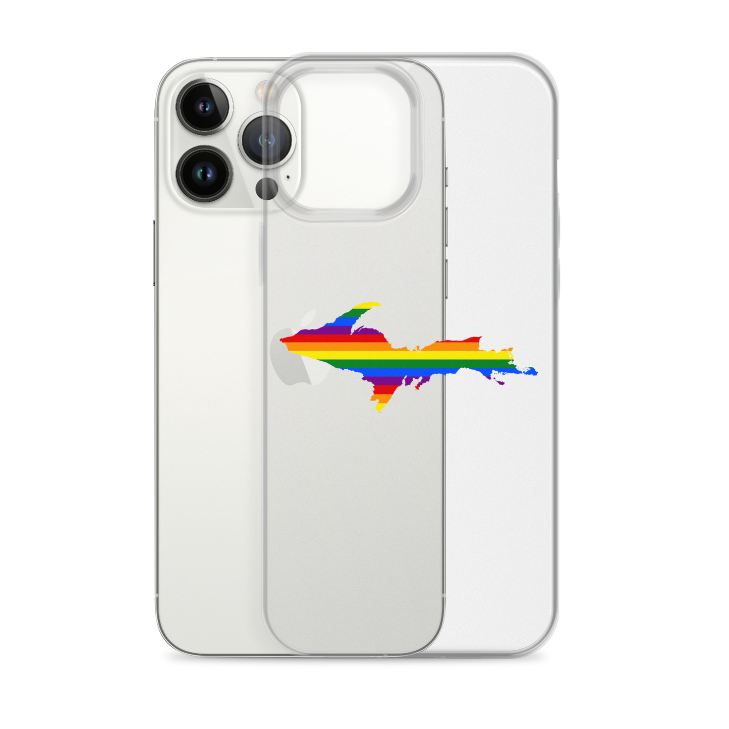 Michigan Upper Peninsula Clear iPhone Case (w/ UP Pride Flag Outline)