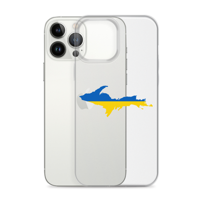 Michigan Upper Peninsula Clear iPhone Case (w/ UP Ukraine Flag Outline)