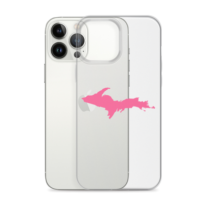 Michigan Upper Peninsula Clear iPhone Case (w/ Pink UP Outline)