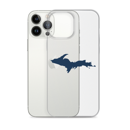 Michigan Upper Peninsula Clear iPhone Case (w/ Navy UP Outline)