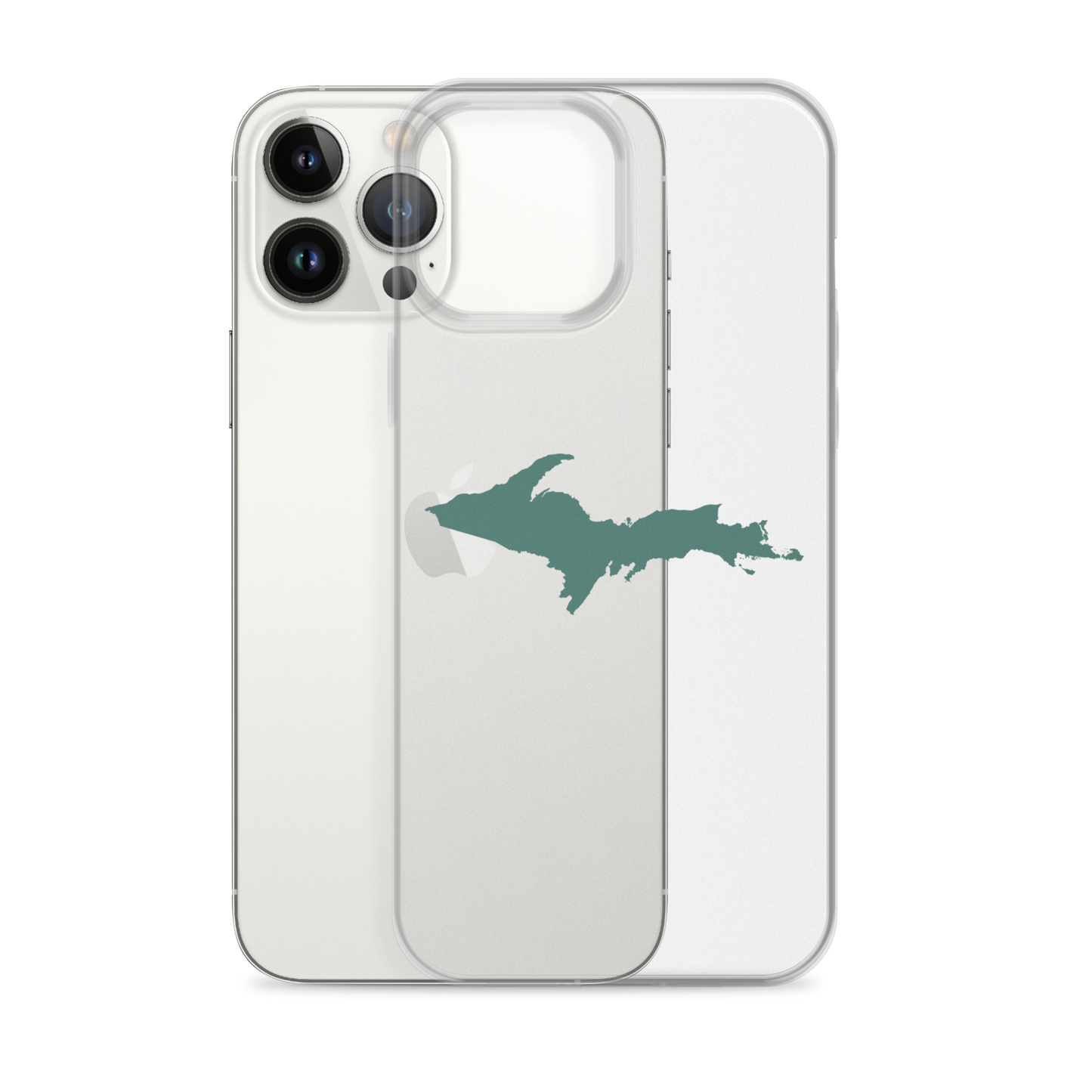 Michigan Upper Peninsula Clear iPhone Case (w/ Copper Green UP Outline)