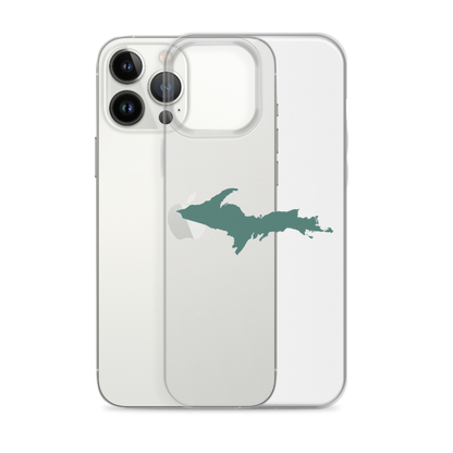 Michigan Upper Peninsula Clear iPhone Case (w/ Copper Green UP Outline)