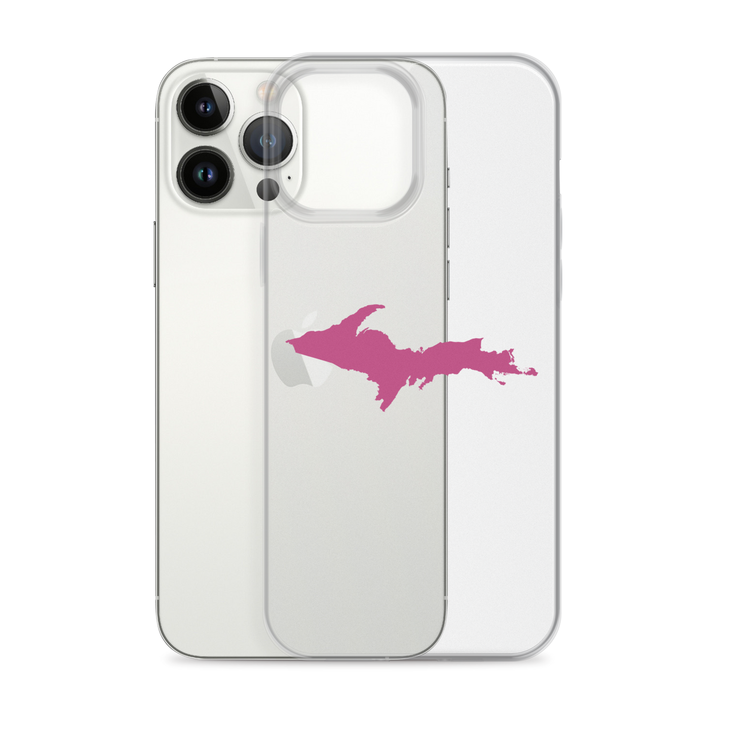 Michigan Upper Peninsula Clear iPhone Case (w/ Apple Blossom Pink UP Outline)