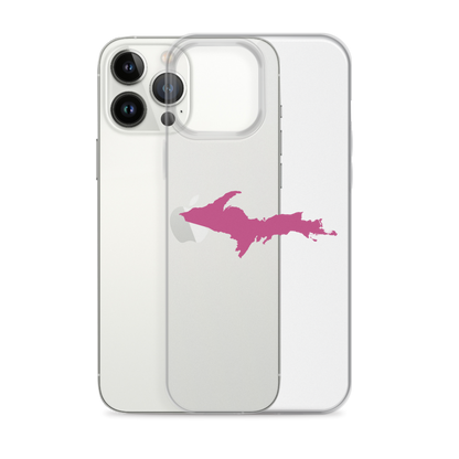 Michigan Upper Peninsula Clear iPhone Case (w/ Apple Blossom Pink UP Outline)