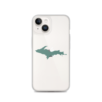 Michigan Upper Peninsula Clear iPhone Case (w/ Copper Green UP Outline)