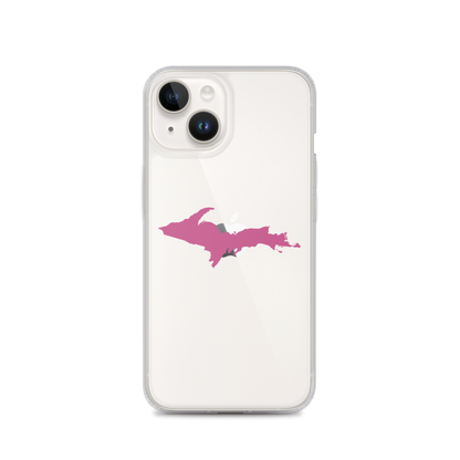 Michigan Upper Peninsula Clear iPhone Case (w/ Apple Blossom Pink UP Outline)