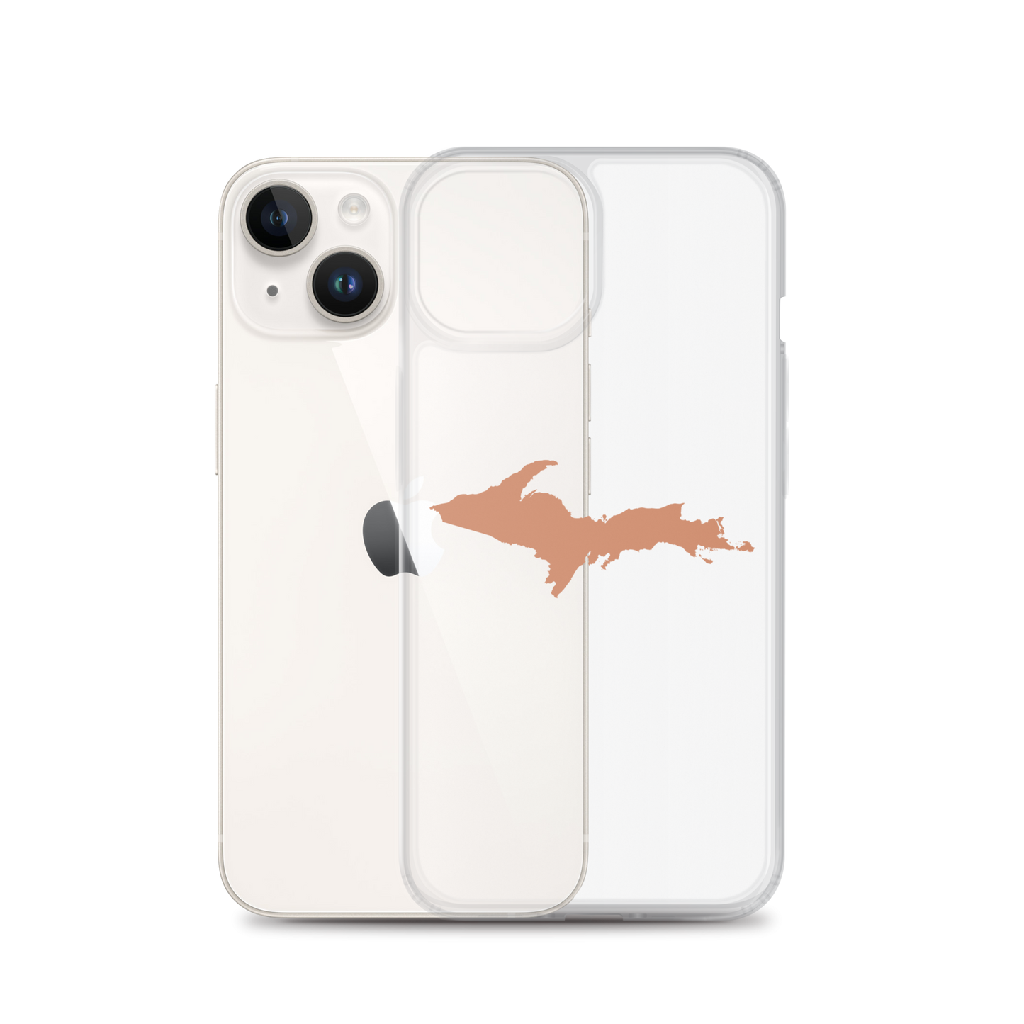 Michigan Upper Peninsula Clear iPhone Case (w/ Copper Color UP Outline)