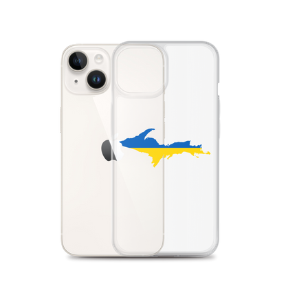 Michigan Upper Peninsula Clear iPhone Case (w/ UP Ukraine Flag Outline)