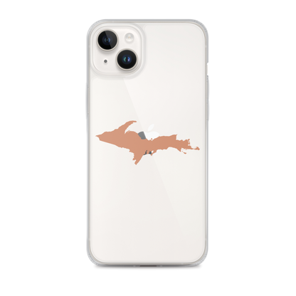 Michigan Upper Peninsula Clear iPhone Case (w/ Copper Color UP Outline)