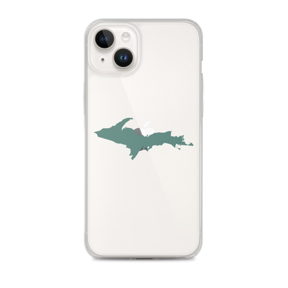 Michigan Upper Peninsula Clear iPhone Case (w/ Copper Green UP Outline)