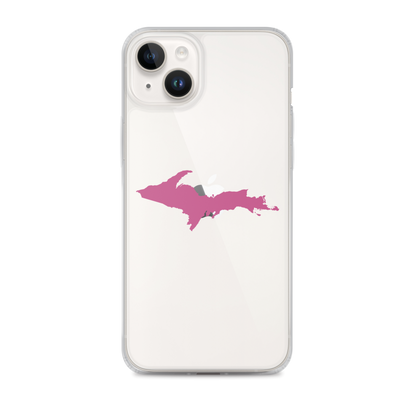 Michigan Upper Peninsula Clear iPhone Case (w/ Apple Blossom Pink UP Outline)