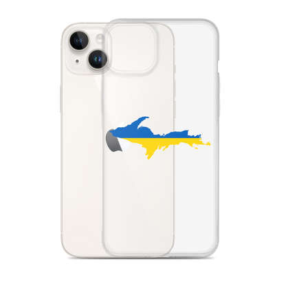 Michigan Upper Peninsula Clear iPhone Case (w/ UP Ukraine Flag Outline)