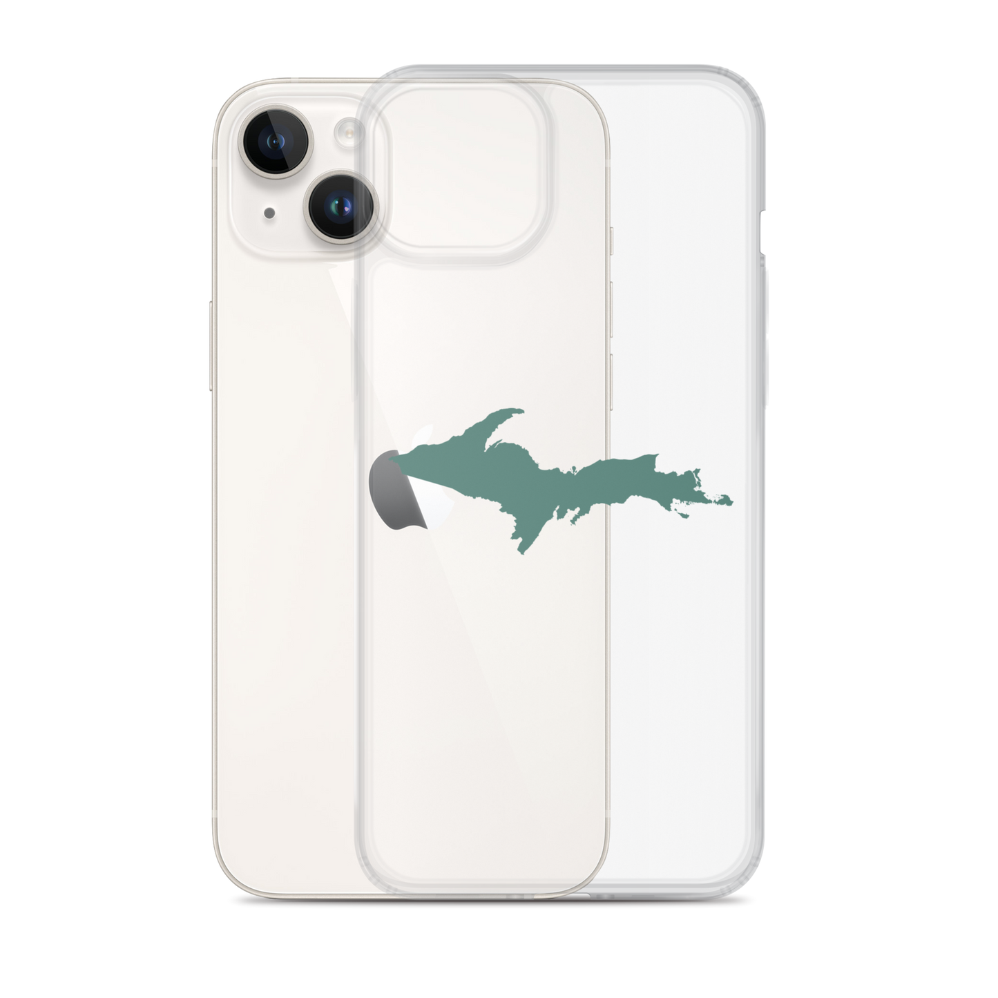 Michigan Upper Peninsula Clear iPhone Case (w/ Copper Green UP Outline)