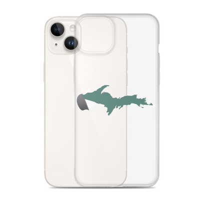 Michigan Upper Peninsula Clear iPhone Case (w/ Copper Green UP Outline)