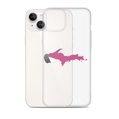 Michigan Upper Peninsula Clear iPhone Case (w/ Apple Blossom Pink UP Outline)