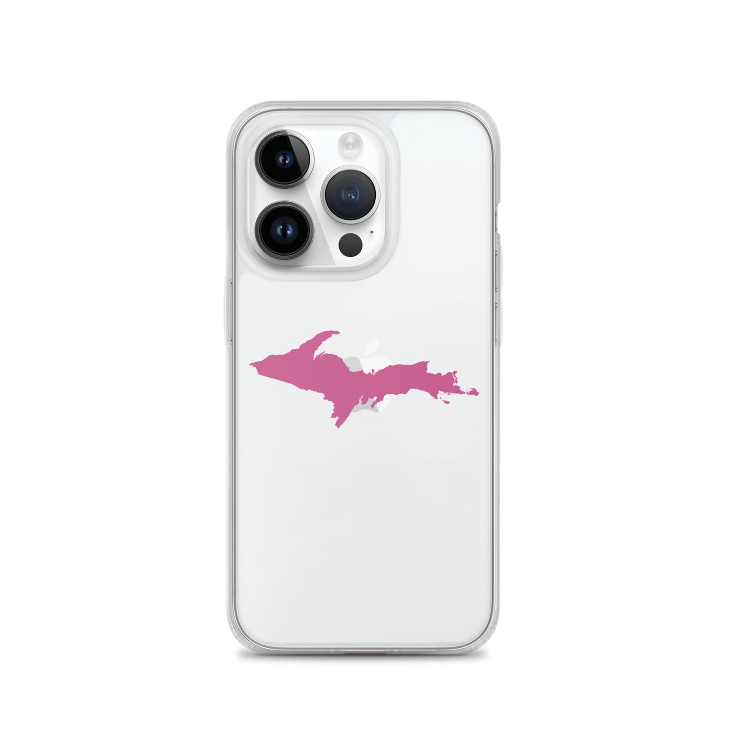 Michigan Upper Peninsula Clear iPhone Case (w/ Apple Blossom Pink UP Outline)