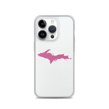 Michigan Upper Peninsula Clear iPhone Case (w/ Apple Blossom Pink UP Outline)