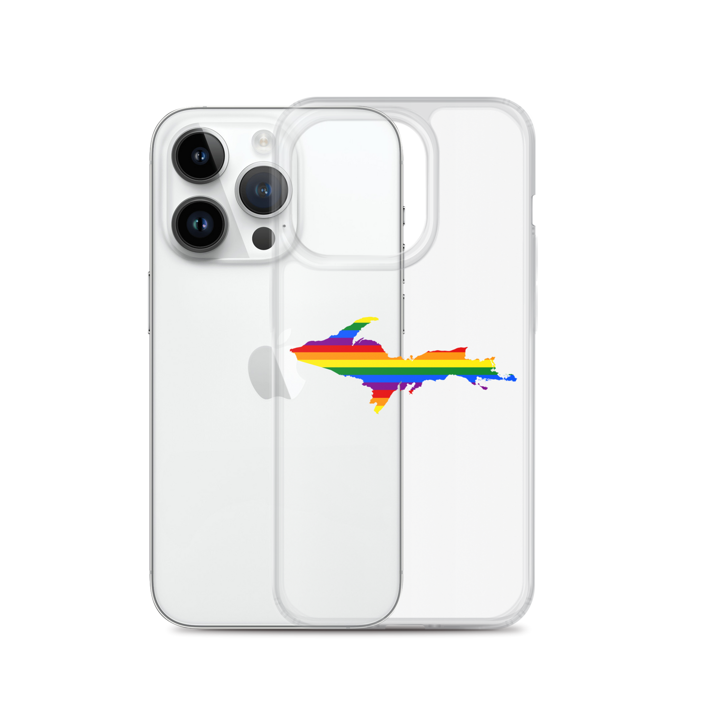 Michigan Upper Peninsula Clear iPhone Case (w/ UP Pride Flag Outline)