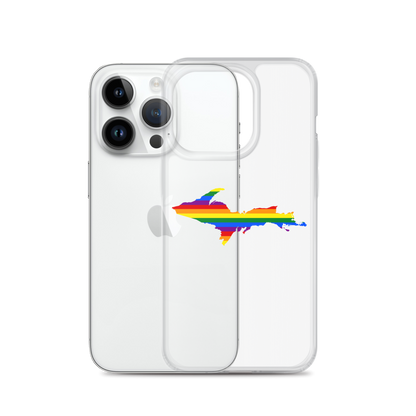 Michigan Upper Peninsula Clear iPhone Case (w/ UP Pride Flag Outline)