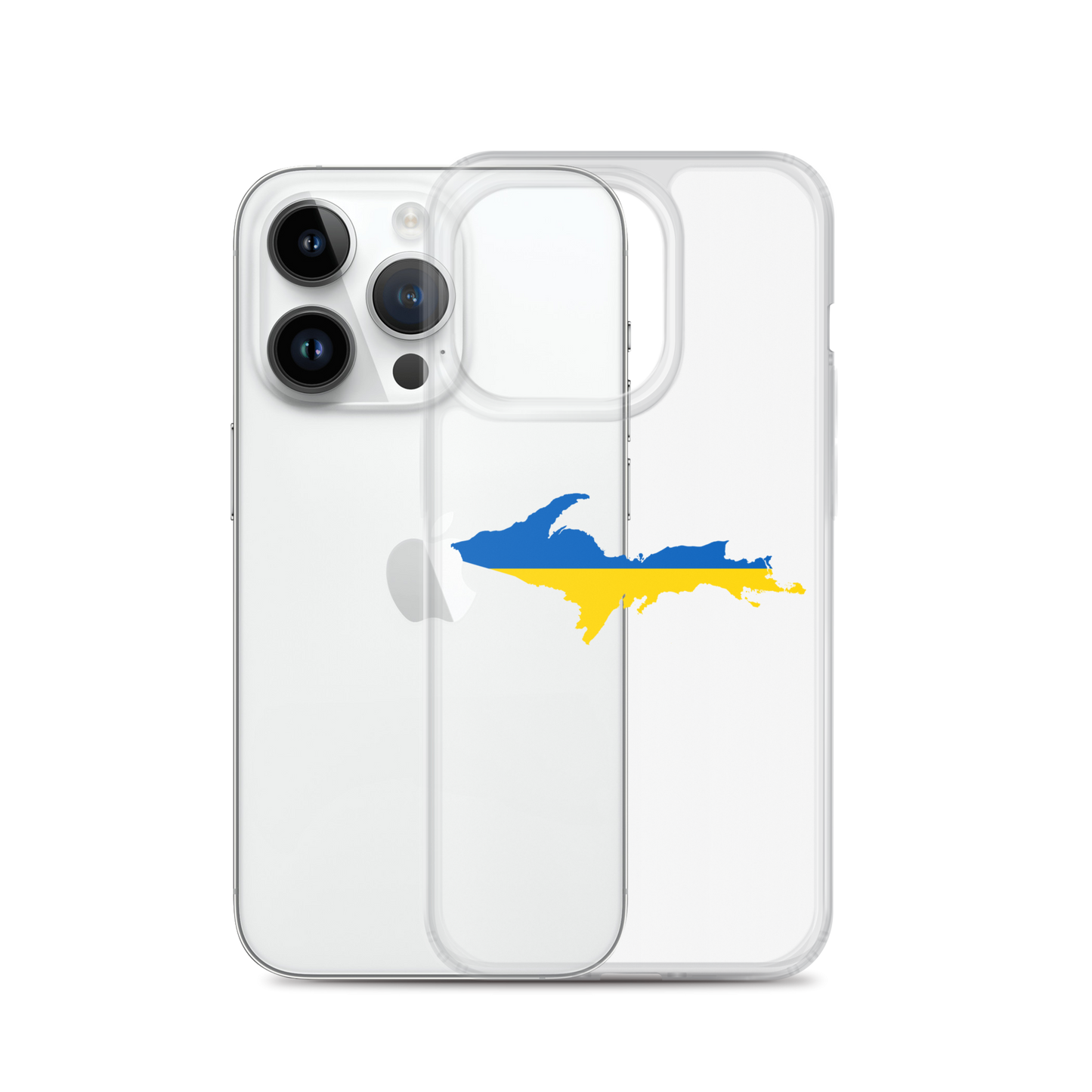 Michigan Upper Peninsula Clear iPhone Case (w/ UP Ukraine Flag Outline)