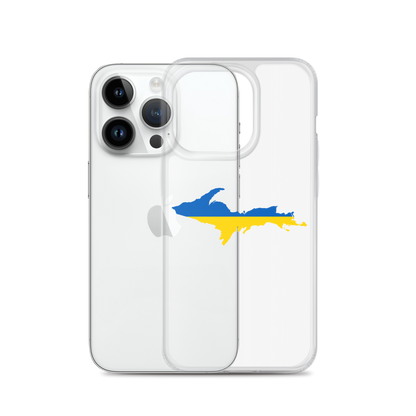 Michigan Upper Peninsula Clear iPhone Case (w/ UP Ukraine Flag Outline)