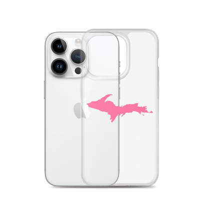 Michigan Upper Peninsula Clear iPhone Case (w/ Pink UP Outline)