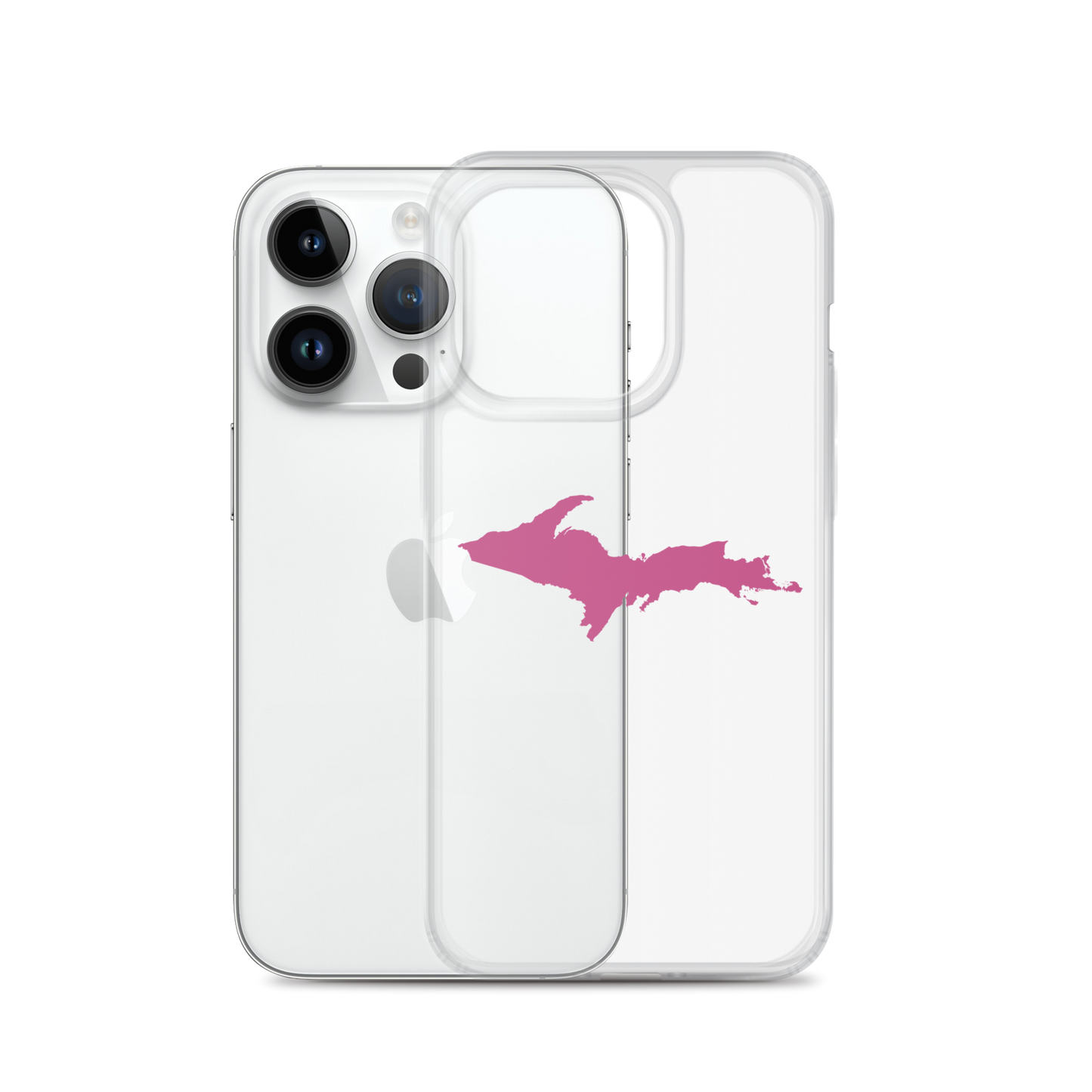 Michigan Upper Peninsula Clear iPhone Case (w/ Apple Blossom Pink UP Outline)