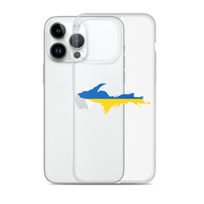 Michigan Upper Peninsula Clear iPhone Case (w/ UP Ukraine Flag Outline)