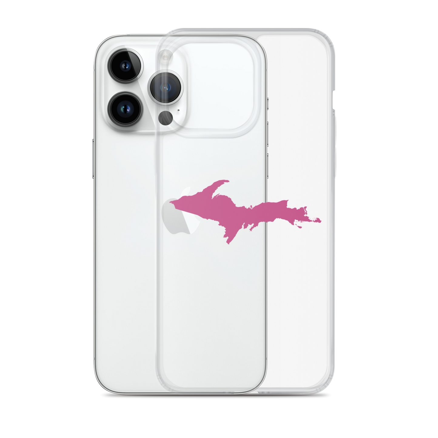 Michigan Upper Peninsula Clear iPhone Case (w/ Apple Blossom Pink UP Outline)