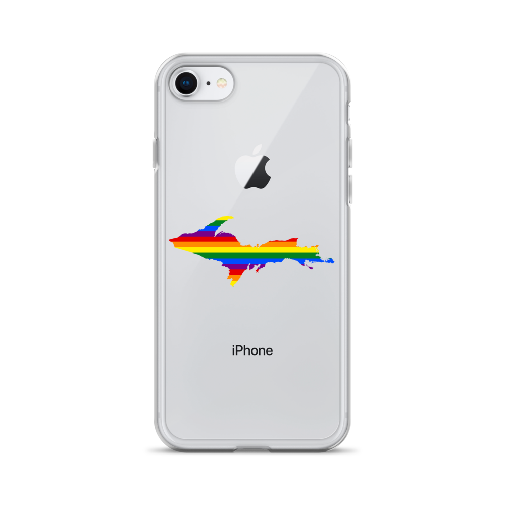 Michigan Upper Peninsula Clear iPhone Case (w/ UP Pride Flag Outline)