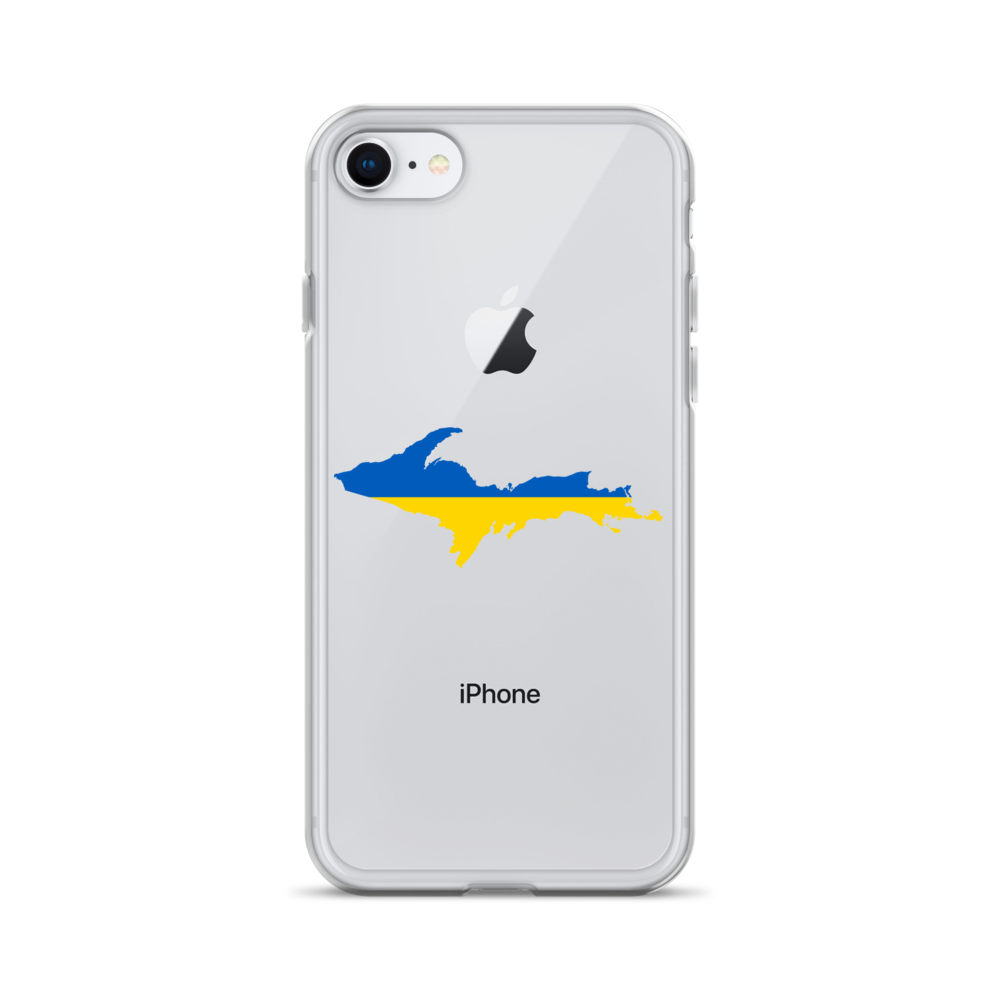 Michigan Upper Peninsula Clear iPhone Case (w/ UP Ukraine Flag Outline)