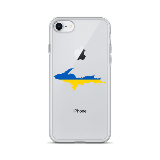 Michigan Upper Peninsula Clear iPhone Case (w/ UP Ukraine Flag Outline)