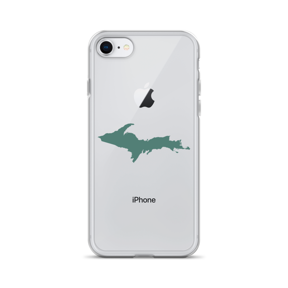 Michigan Upper Peninsula Clear iPhone Case (w/ Copper Green UP Outline)