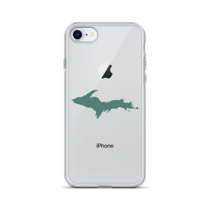 Michigan Upper Peninsula Clear iPhone Case (w/ Copper Green UP Outline)