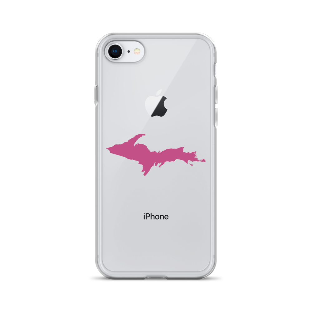 Michigan Upper Peninsula Clear iPhone Case (w/ Apple Blossom Pink UP Outline)