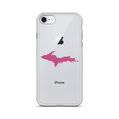 Michigan Upper Peninsula Clear iPhone Case (w/ Apple Blossom Pink UP Outline)