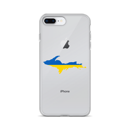 Michigan Upper Peninsula Clear iPhone Case (w/ UP Ukraine Flag Outline)