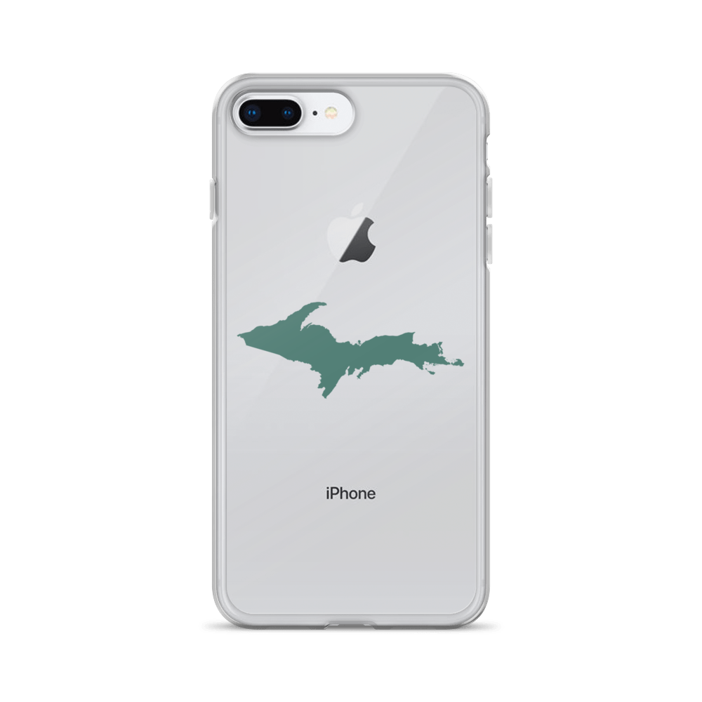 Michigan Upper Peninsula Clear iPhone Case (w/ Copper Green UP Outline)