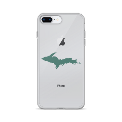 Michigan Upper Peninsula Clear iPhone Case (w/ Copper Green UP Outline)