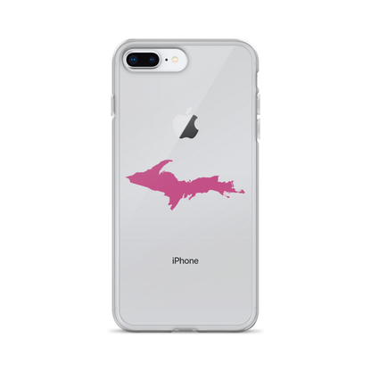 Michigan Upper Peninsula Clear iPhone Case (w/ Apple Blossom Pink UP Outline)