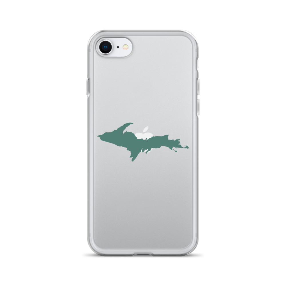 Michigan Upper Peninsula Clear iPhone Case (w/ Copper Green UP Outline)