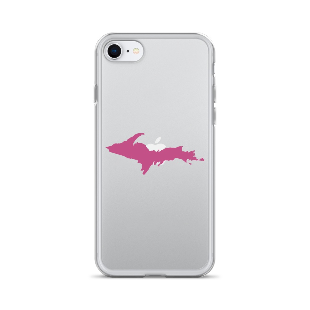 Michigan Upper Peninsula Clear iPhone Case (w/ Apple Blossom Pink UP Outline)