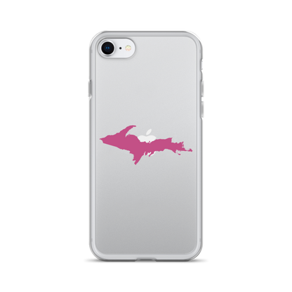 Michigan Upper Peninsula Clear iPhone Case (w/ Apple Blossom Pink UP Outline)