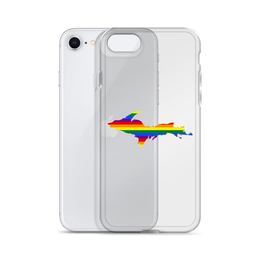 Michigan Upper Peninsula Clear iPhone Case (w/ UP Pride Flag Outline)