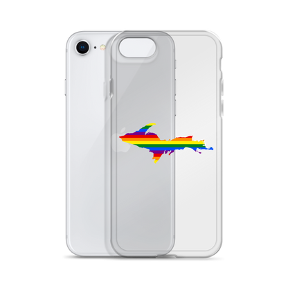 Michigan Upper Peninsula Clear iPhone Case (w/ UP Pride Flag Outline)