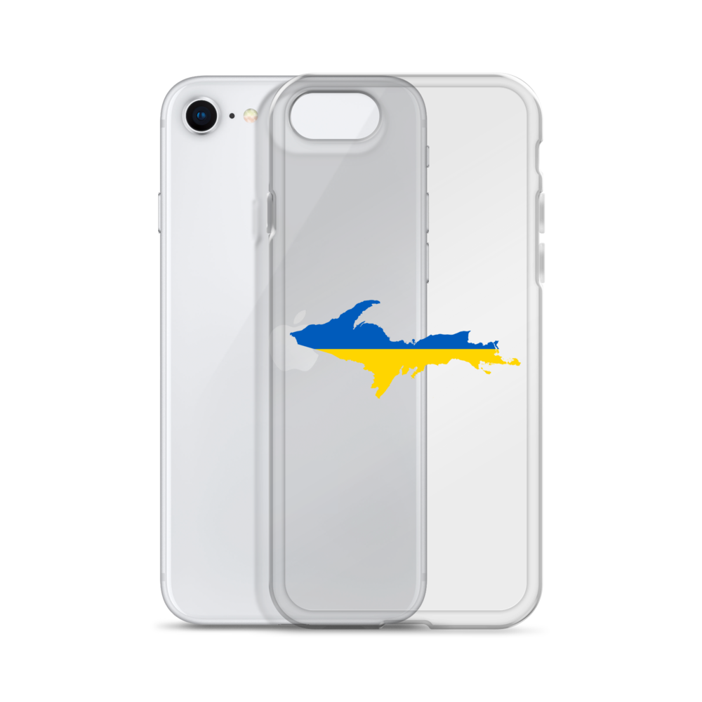 Michigan Upper Peninsula Clear iPhone Case (w/ UP Ukraine Flag Outline)