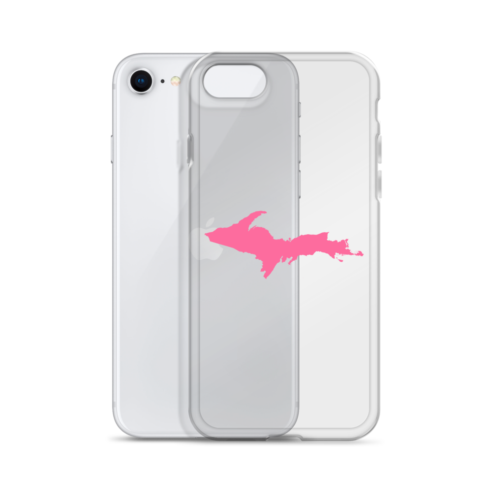 Michigan Upper Peninsula Clear iPhone Case (w/ Pink UP Outline)