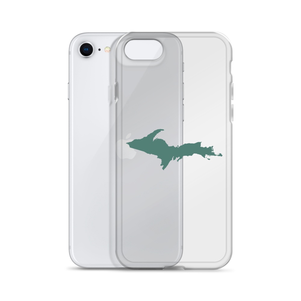 Michigan Upper Peninsula Clear iPhone Case (w/ Copper Green UP Outline)