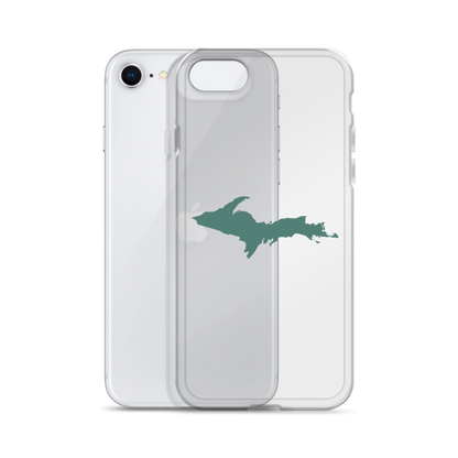 Michigan Upper Peninsula Clear iPhone Case (w/ Copper Green UP Outline)